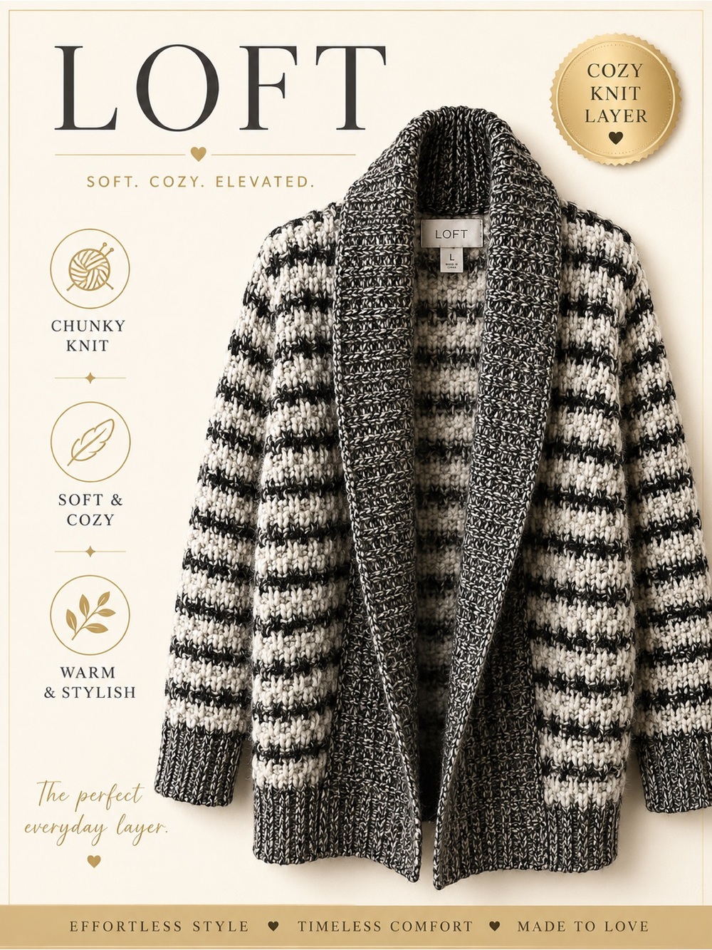 LOFT Chunky Knit Shawl Collar Open Cardigan | Wool Mohair Alpaca Blend | L